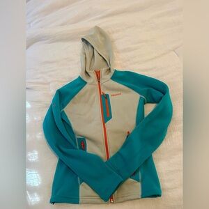 Marmot Turquoise and Light Gray Jacket with Orange Accents